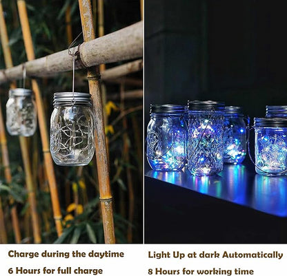 Decorman Solar Mason Jar Lid Lights, 6 Pack 10 LED Waterproof String Fairy Star Firefly Jar Lids Lights for Patio Garden Yard Lawn Party Wedding Christmas Decoration(Jars & Hangers Not Included)