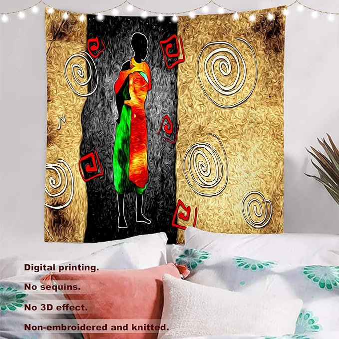 Batmerry African Ethnic Retro Tapestry,Vintage Motive Oil Landscape Fashion Wall Art Hanging Decoration Polyester Fiber White Ruffled Around for Dorm Room Bedroom Living Room, 59.1x59.1 inches