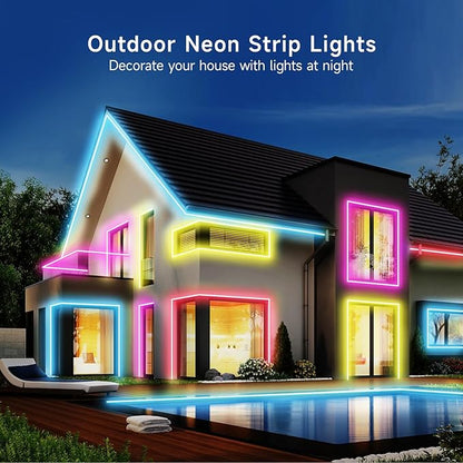 LED Neon Rope Lights, 13.1ft RGB LED Light Strip, 24V Music Sync App/Remote Control DIY Rope Light, IP67 Waterproof Gaming Neon Strip Lights for Bedroom Indoor Oudoor Décor