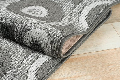 Custom Length Cut to Size Retro Modern Geometric Carpet Runner Rug for Hallways, Non Slip Rubber Backed, 31 inch Wide X Customized Length, Geo Grey, 31 inch X 10 feet