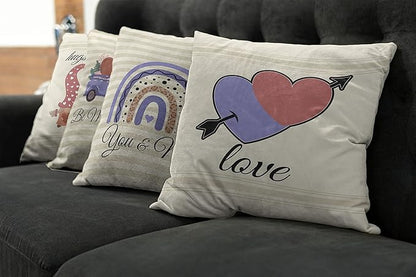 Ambesonne Romantic Throw Pillow Cushion Case Pack of 4, Love Hearts Arrow You and Me Be My Valentine Hugs Kisses Lettering, Modern Accent Double-Sided Digital Printing, 18", Ivory Lavender Pale Rust