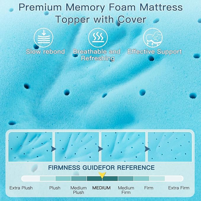 Airensky 4 Inch Memory Foam Mattress Topper, Cooling Gel Infused High Density Cal King (72"x84") Topper with Removable Washable Cover, Bed Topper for Pressure Relief Back Pain, CertiPUR-US Certified