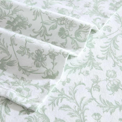 Laura Ashley - Flannel Sheets King Size, Anti-Pilling & Wrinkle Resistant Cotton, Touchably Soft for All-Season Comfort - Bed Sheets with Matching Pillowcases & Fitted Sheet (Brinna Green)