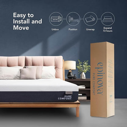 EPITEX Pure Comfort 10 Inch Queen Size Memory Foam Mattress – Air-Flow Memory Foam, Medium Plush for Pressure Relief and Motion Isolation, Breathable Pure Cotton Cover, CertiPUR-US Certified