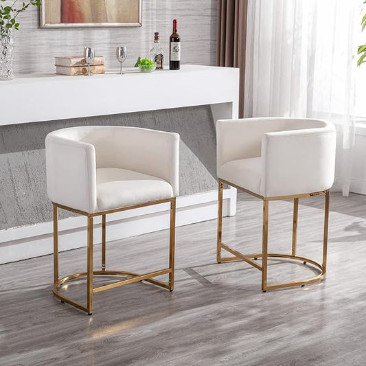 Modern Counter Height Velvet Upholstered Bar Stool, 24" Kitchen Counter Island Stool Bar Chairs with Gold Metal Frame for Kitchen Island, Cream