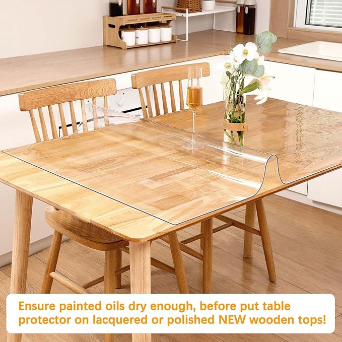 Clear Table Protector 12 X 72 Inch Thick Plastic Table Cover Protector Waterproof PVC Clear Tablecloth Protector Pad Vinyl Desk Top Protector Mat for Wood Coffee Glass End Sofa Side Dining Room Table