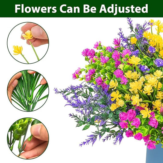 Artificial Plants Outdoor, 20PCS Artificial Flowers, UV Resistant Fake Flowers, Faux Flowers for Outdoor Planters for Front Porch Pot Decor