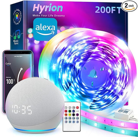 hyrion Smart LED Light Strips,200 ft WiFi LED Light,Sound Activated Color Changing with Alexa and Google,Sync Music with Tape Lighting for Bedroom for Living Room, Home Decor