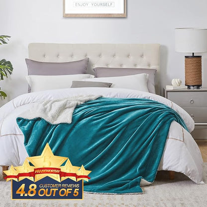 Walensee Sherpa Fleece Blanket (Queen Size 90”x90” Teal) Plush Throw Fuzzy Super Soft Reversible Microfiber Flannel Blankets for Couch, Bed, Sofa Ultra Luxurious Warm and Cozy for All Seasons