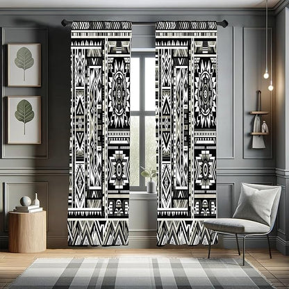 Ambesonne Southwestern Window Curtains, Monochrome Colors Design with Zigzags Arrows and Cultural Motifs, Lightweight Decor 2-Panel Set with Rod Pocket, Pair of - 28" x 84", Charcoal Grey Pale Sepia
