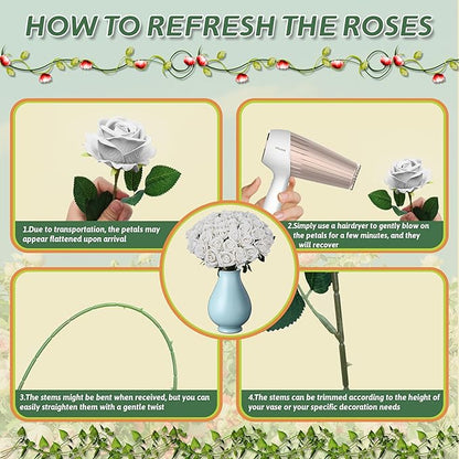 30 PCS Fake White Roses, Artificial White Flowers Bulk Realistic Silk Faux Roses with Stems for Wedding Decorations Table Centerpieces Bridal Bouquet DIY Floral Arrangement Event Party Home Decor