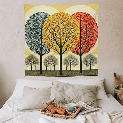 MaSiledy Shabby Chic Trees Tapestries Autumn Nature Forest Bedroom Tapestries Landscape Tapestry Wall Hanging Decor for Bedroom 60"x60" Bedroom Xmas Tapestry for Bedroom Christmas Backdrop