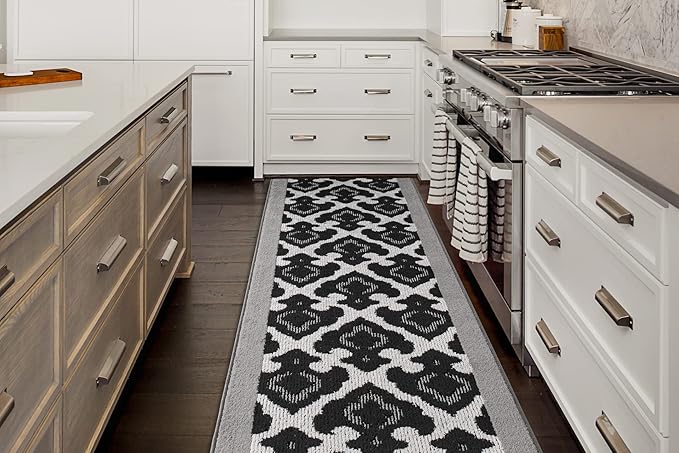 Custom Length Cut to Size Fleur de Lis Inspired Carpet Runner Rug for Hallways, Non Slip Rubber Backed, 31 inch Wide X Customized Length, Royal Grey, 31 inch X 6 feet