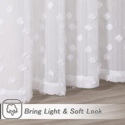 MYSKY HOME Pom Pom White Sheer Curtains for Bedroom Girls Room Curtains for Nursery Kids Light Filtering Boho Window Drapes, Rod Pocket, 52 x 95 Inches, 2 Panels