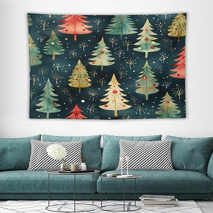 Vintage Christmas Tree Watercolor Tapestry As Wall Art Hello Winter Holiday Tapestry Vintage Aesthetic Tapestries Landscape Tapestry Home Decor for Room 40"x60" Tapestries Winter Snowflake Decorative