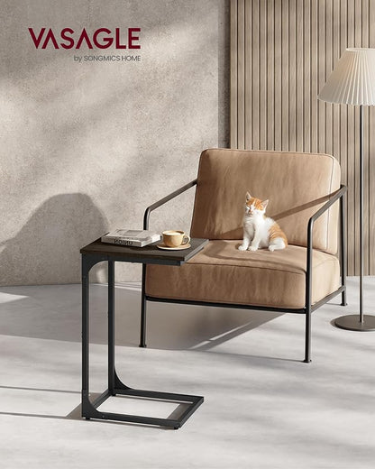 VASAGLE C-Shaped End Table, Small Side Table for Couch, Sofa Table with Metal Frame for Living Room, Bedroom, Bedside, Chestnut Brown and Black