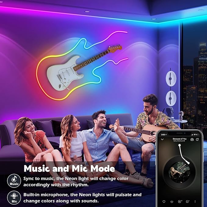 50Ft Neon Rope Lights,Flexible Led Rope Lights Control with App/Remote,Multiple Modes Rope Lights,IP65 Outdoor RGB Led Neons Lights,Music Sync Gaming Led Neon Light Strip for Bedroom Decor (50FT)