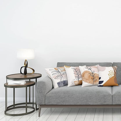 Ambesonne Minimal Throw Pillow Cushion Case Pack of 4, Modern Line Art Plants Leaves Branches with Abstract Watercolor Details, Modern Accent Double-Sided Digital Printing, 18", Rose Umber and Indigo