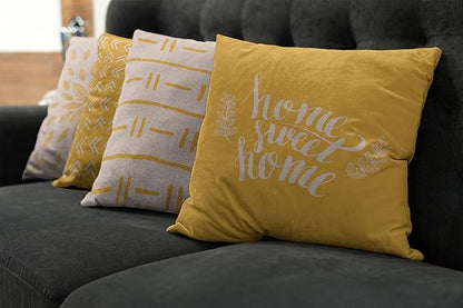 Ambesonne Modern Throw Pillow Cushion Case Pack of 4, Scandinavian Minimal Ornaments Boho Feather Leaves and Home Phrase, Modern Accent Double-Sided Digital Printing, 20", Pale Tan and Earth Yellow