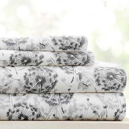 Linen Market Double-Brushed Patterned Microfiber Queen Sheet Set 4 Piece – Oeko-TEX Certified Ultra Soft & Wrinkle-Free - 16" Deep Pocket Sheets - Easy Care Queen Size - Make a Wish Light Gray