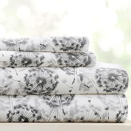 Linen Market Double-Brushed Patterned Microfiber Queen Sheet Set 4 Piece – Oeko-TEX Certified Ultra Soft & Wrinkle-Free - 16" Deep Pocket Sheets - Easy Care Queen Size - Make a Wish Light Gray