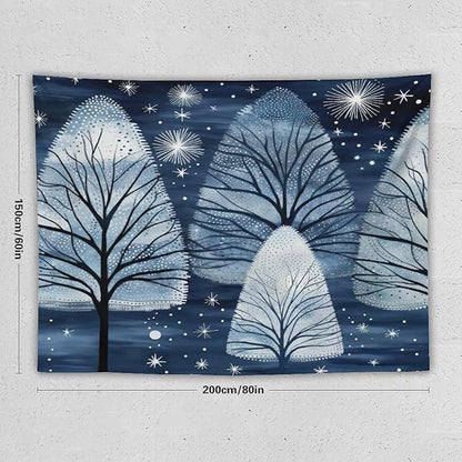Tapestry Trendy Blue Silver Glitter Tree Christmas Tapestries for Bedroom Aesthetic Christmas Tapestry As Wall Art Wall Hanging for Living Room Dorm Landscape 60"x80" Christmas Family Party