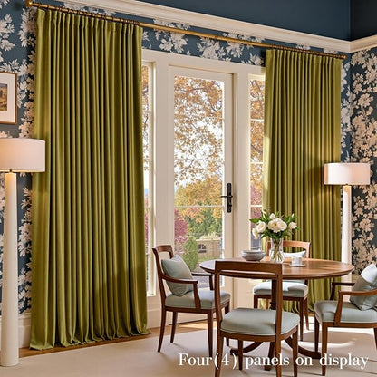Lazzzy Velvet Blackout Curtains Thermal Insulated Room Window Drapes Super Soft Luxury Curtains for Living Room Bedroom Rod Pocket 2 Panels, Golden Olive, 52" W x 90" L