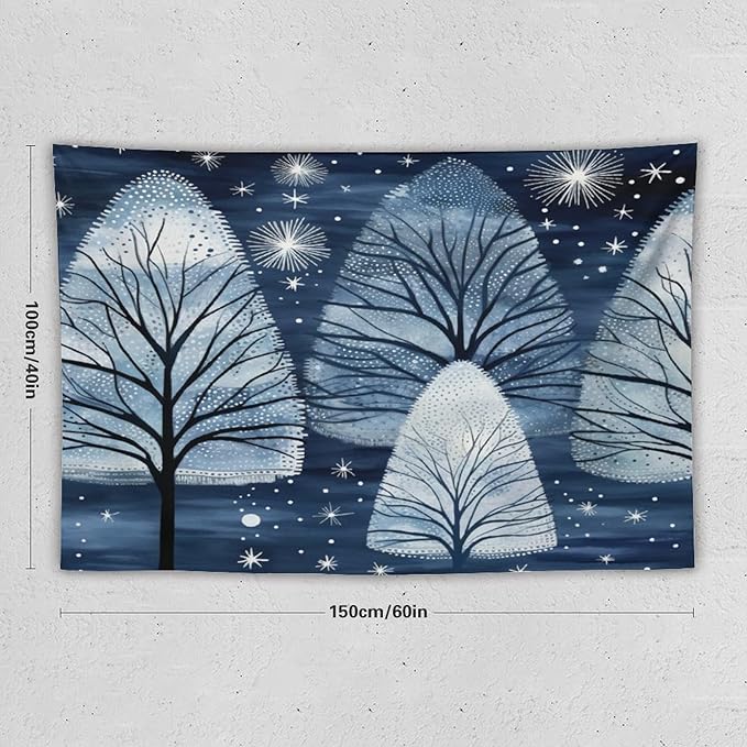 MaSiledy Tapestries Trendy Blue Silver Glitter Tree Christmas Tapestry Vintage Christmas Tapestries for Bedroom Aesthetic for Bedroom Colorful Wall Hanging Aesthetic Wall Art For Room Decor 40"x60"