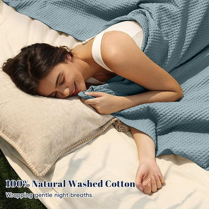 PHF 100% Cotton Waffle Weave Blanket King Size for Bed,Snag Proof Lightweight Breathable Moisture-Wicking Throw for Couch,Great for Layering in Cold Weather,Machine Washable,Home Decor Gift-Ocean