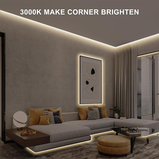 16.4ft COB LED Strip Light with Remote, 3000K Dimmable Bright Warm White Led COB Strip Light, White Continuous Led Strip Light for Mirror, Stair, Cabinet, Room
