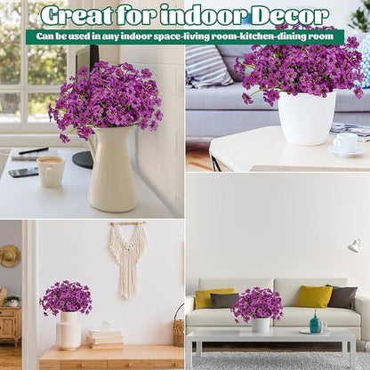 Lnoicy 24 Pcs Artificial Flowers for Outdoor,Plastic Flowers Decoration, UV Resistant Faux Flowers Shrubs, Artificial Plants for Indoor Outside Garden Home Wedding Farmhouse(Fuchsia)