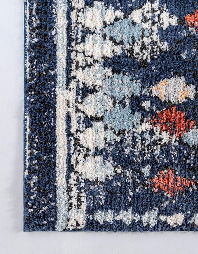 Rugs.com Morocco Collection Rug – 2' x 3' Navy Blue High-Pile Rug Perfect for Living Rooms, Large Dining Rooms, Open Floorplans