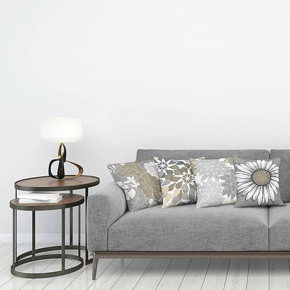 Ambesonne Floral Throw Pillow Cushion Case Pack of 4, Flower Petals Modern Color Palette Chamomile Peony Dahlia and Sunflower Print, Modern Accent Double-Sided Digital Printing, 20", Slate Brown Grey