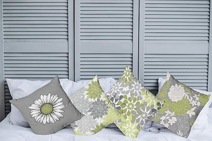 Ambesonne Floral Throw Pillow Cushion Case Pack of 4, Flower Petals Color Palette Chamomile Peony Dahlia and Sunflower, Accent Double-Sided Digital Printing, 16", Grey Pastel Green