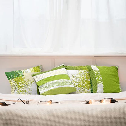 Ambesonne Grunge Throw Pillow Cushion Case Pack of 4, Abstract Design Simplistic Minimal Stripes Brushstrokes Contemporary, Modern Accent Double-Sided Digital Printing, 16", Lime Green Cream and White