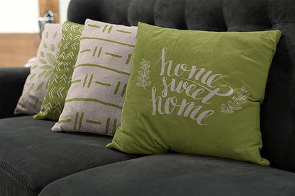 Ambesonne Modern Throw Pillow Cushion Case Pack of 4, Scandinavian Minimal Ornaments Boho Feather Leaves and Home Phrase, Modern Accent Double-Sided Digital Printing, 18", Pale Tan and Pistachio Green