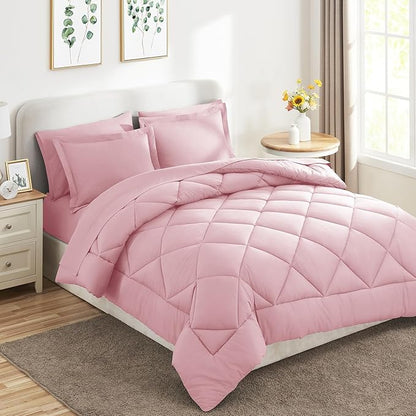 CozyLux King Size Comforter Sets Pink - 7 Pieces Bed in a Bag King, Luxury Soft Bed Set for All Seasons, Bedding Set with Down Alternative Comforter, Sheets, Pillowcases & Shams