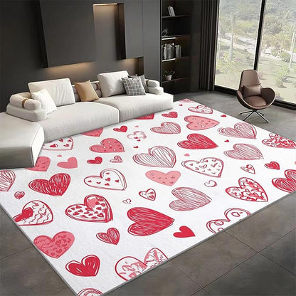 Washable Area Rug 6x9 ft Cartoon Hand-Painted Red Love 3D Print Area Rug for Living Room Bedroom Kids Room Home Decor Carpet, Indoor Non-Slip Floor Rug Mat, Low Pile Rugs