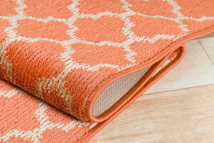 Custom Size Moroccan Trellis Runner Rug Mat for Wide Hallway Entryway Kitchen Laundry Room with Slip Resistant Latex Rubber Backing, Trellis Orange, 31 inch X 10 feet