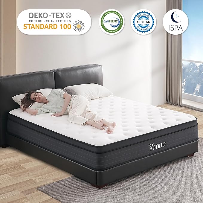 Queen Size Mattress, 10 Inch Individual Pocket Springs Hybrid Memory Foam Mattress in a Box for Pressure Relief, Motion Isolation, CertiPUR-US