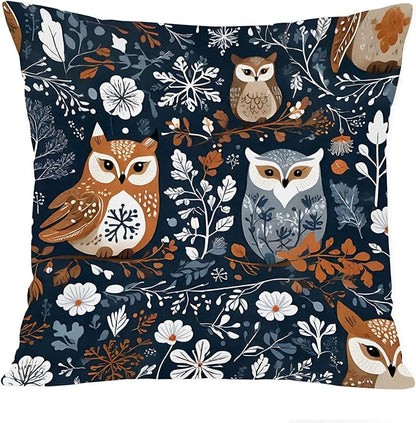 Ethan Taylor Animals Throw Pillow Soft Cushion Cover 'Own Garden Birds Owl' Scandinavian Pattern Decorative Square Accent Pillow Case, 18x18 Inches, Blue, Orange