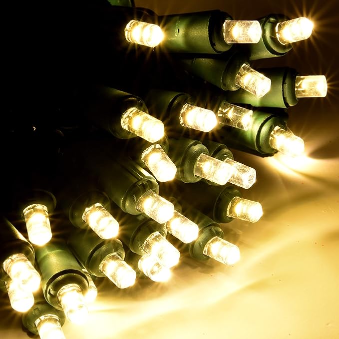 Holiday Essence 60 LED Mini Warm White Christmas Lights for Indoor and Outdoor Use Energy Efficient LED Bulbs with Green Wire