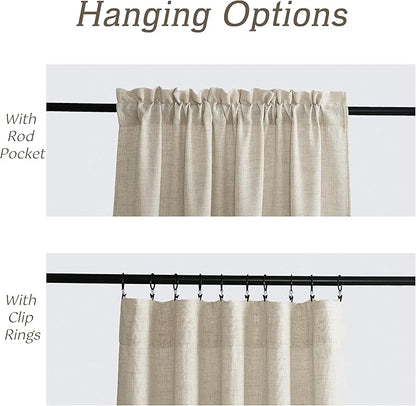 RYB HOME Natural Beige Linen Sheer Curtains 108 inches Long for Living Room and Dining Room, Weave Textured/Rod Pocket, Light Filtering Sheer Curtains and Drapes, W 52 x L 108 inches, 2 Panels Set