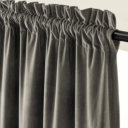 Lazzzy Velvet Blackout Curtains Thermal Insulated Room Window Drapes Super Soft Luxury Curtains for Living Room Bedroom Rod Pocket 2 Panels, Grey, 62" W x 84" L