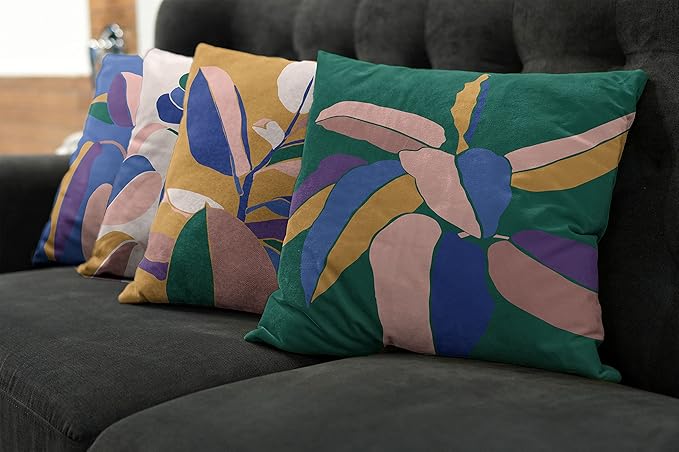 Ambesonne Floral Throw Pillow Cushion Case Pack of 4, Abstract Botanical Look Design of Modern Leafy Plant Ornament Print, Modern Accent Double-Sided Digital Printing, 20", Hunter Green Blush and Blue