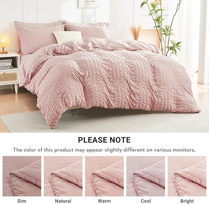 HYMOKEGE Rose Gold Twin XLComforter Set Seersucker 5 Pieces, All Season Luxury Bed in a Bag for Bedroom, Bedding Set with Comforter, Sheets, Pillowcase & Sham