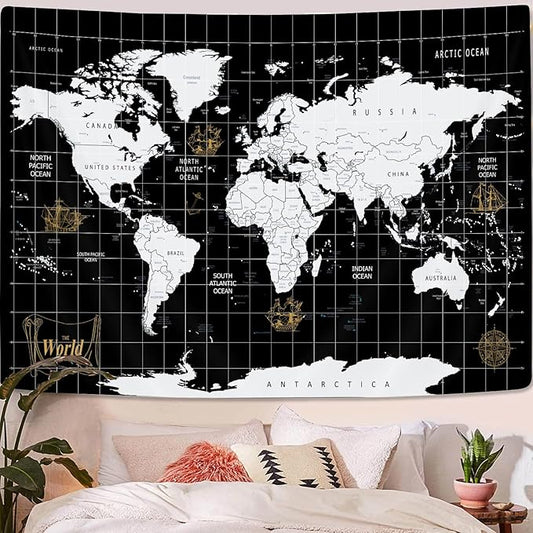 World Map Tapestry Wall Hanging, World Geographical Asia Europe South City Topography America Africa Japan Wall Decor Tapestries Map of Wall Art for Bedroom Living Room Home Office