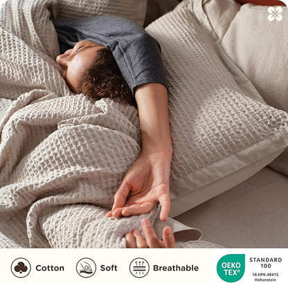 Bedsure Cotton Duvet Cover Set - 100% Cotton Waffle Weave Linen Duvet Cover Oversized King Size, GentleSoft™ and Breathable Bedding Set for All Season, 3 Pieces, 120"x98"