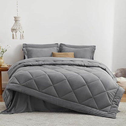 Love's cabin Twin XL Comforter Set Grey, 5 Pieces Twin XL Bed in a Bag, All Season Bedding Sets with 1 Comforter, 1 Flat Sheet, 1 Fitted Sheet, 1 Pillowcase and 1 Pillow Sham