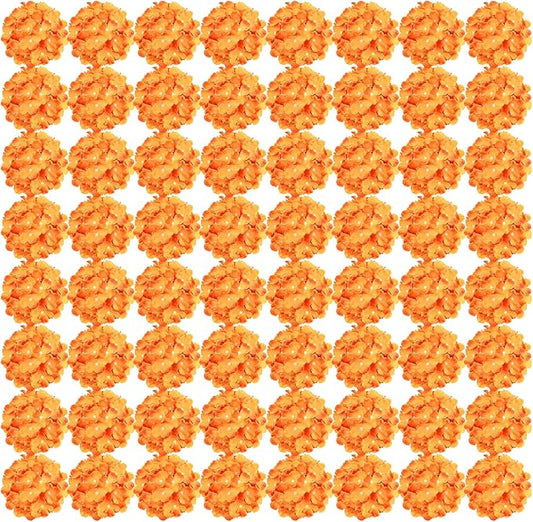 Auihiay 64 PCS Full Hydrangea Flowers, Silk Hydrangea Artificial Flowers Heads with Stems, Artificial Hydrangea Flowers for Wedding Centerpieces, Home, Garden, Baby Shower Decoration (Orange)